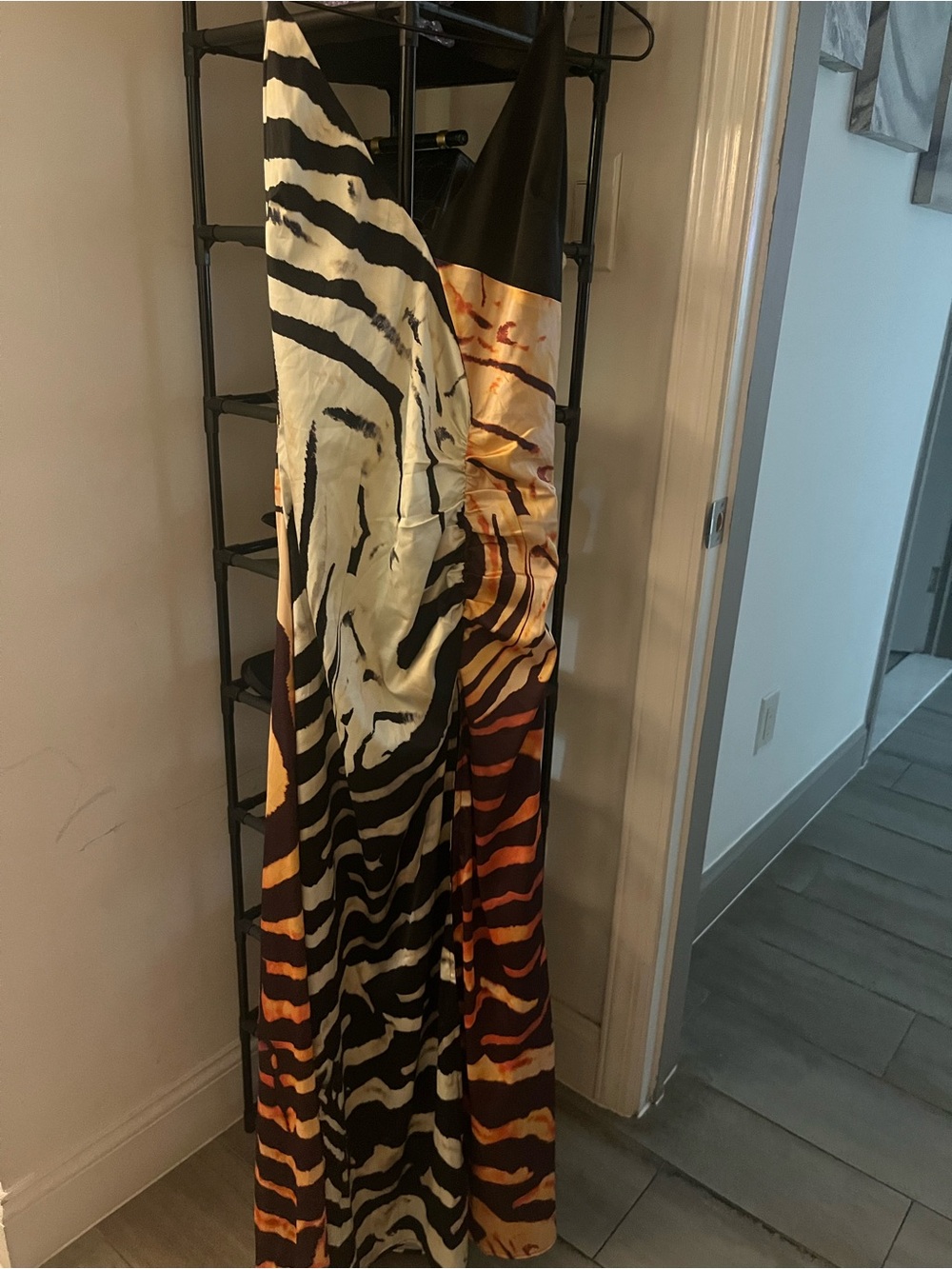 Fashion Nova Black & White Zebra Print Maxi Dress with Contrast Side Panel - Picture 3 of 3